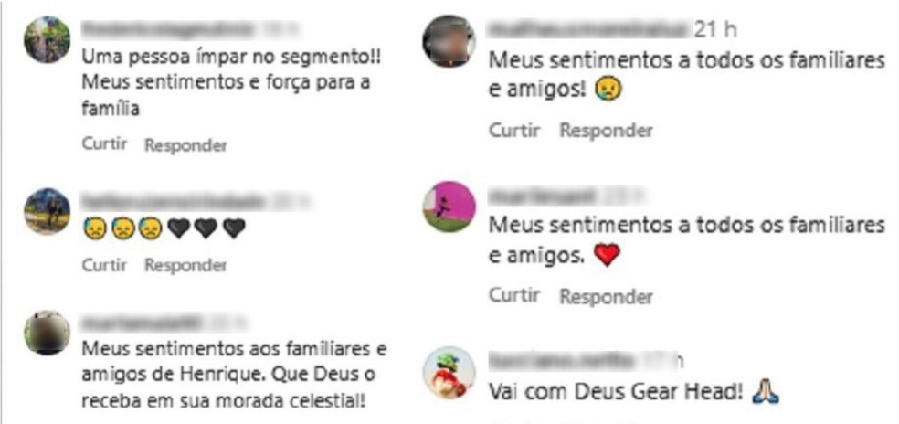 Mensagens sobre falecimento de Henrique Siqueira Almeida — Foto: Redes Sociais/Reprodução