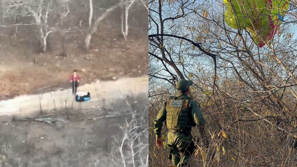 Mulher decolou de parapente em Quixadá e foi localizada em Santa Quitéria. — Foto: SSPDS/Reprodução