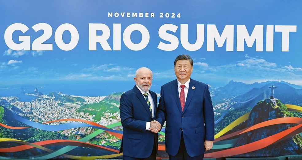Lula e Xi Jinping durante o G20 no Rio — Foto: Ricardo Stuckert /Presidência da República / AFP
