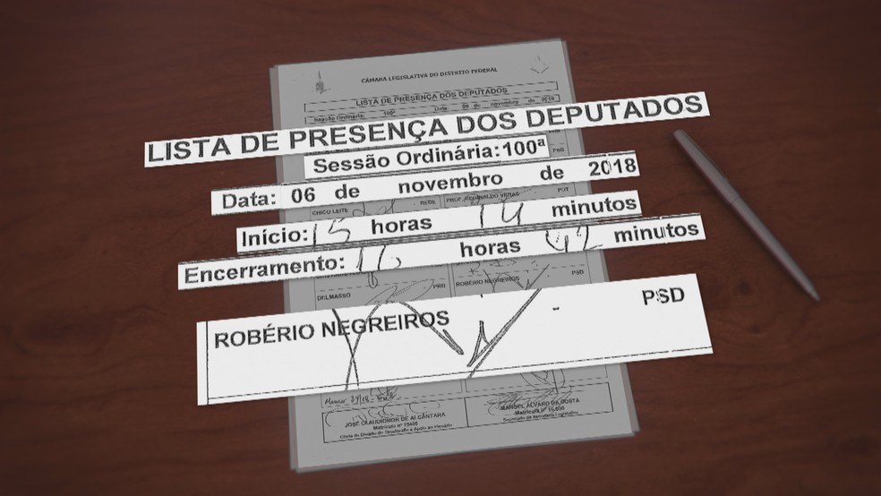 Deputado distrital Robério Negreiros ‘assina’ presença na CLDF enquanto viaja para fora do país — Foto: TV Globo/Reprodução 