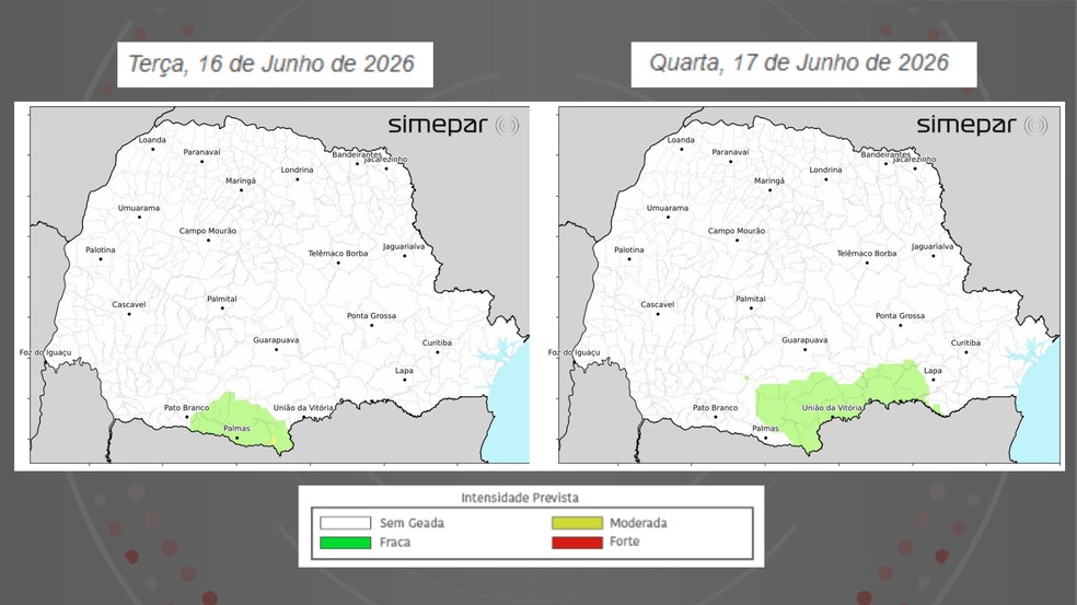 Alerta de geadas — Foto: Reprodução/Simepar