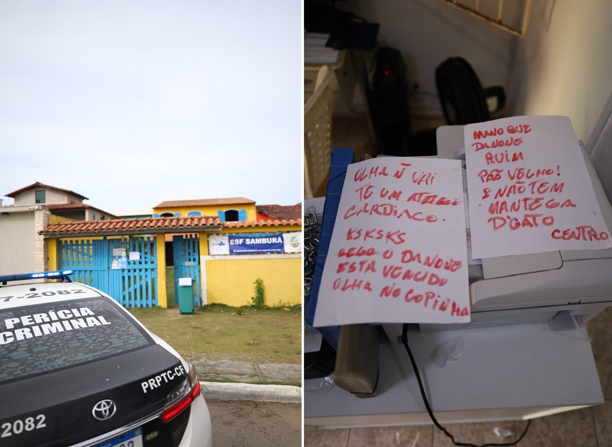 Criminosos invadem unidade de saúde em Cabo Frio e deixam bilhetes após furto: 'Pão velho! E não tem manteiga d'gato'