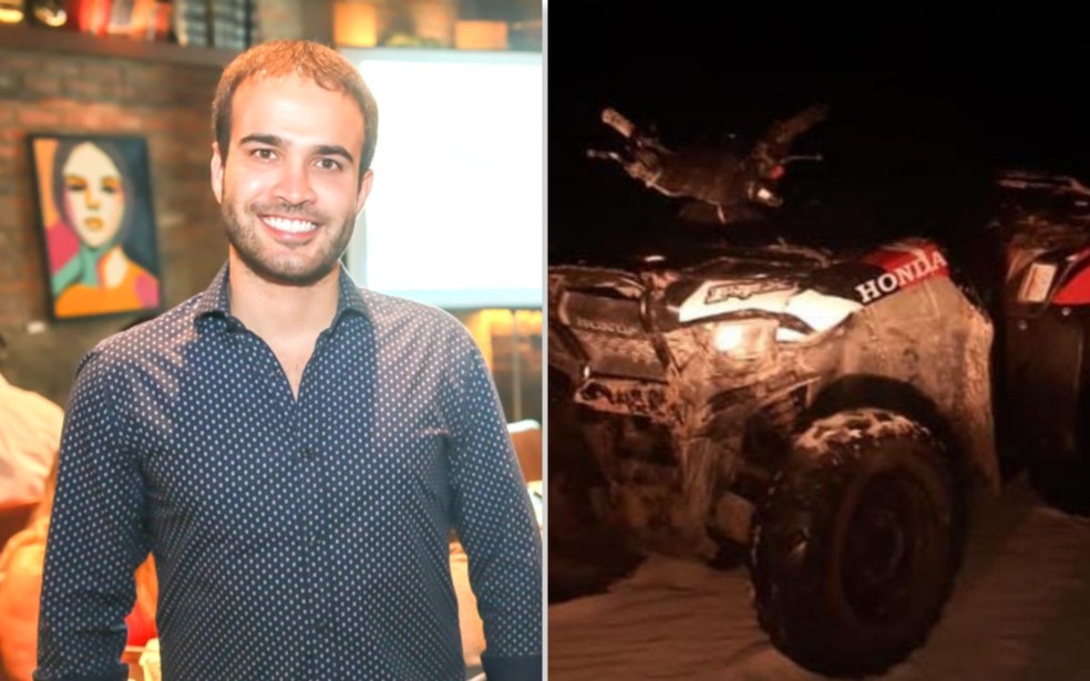 Paulo Vitor da Rocha Lima tinha 32 anos e veículo ficou destruído ao capotar, Goiás — Foto: Reprodução/Redes Sociais | Divulgação/Corpo de Bombeiros