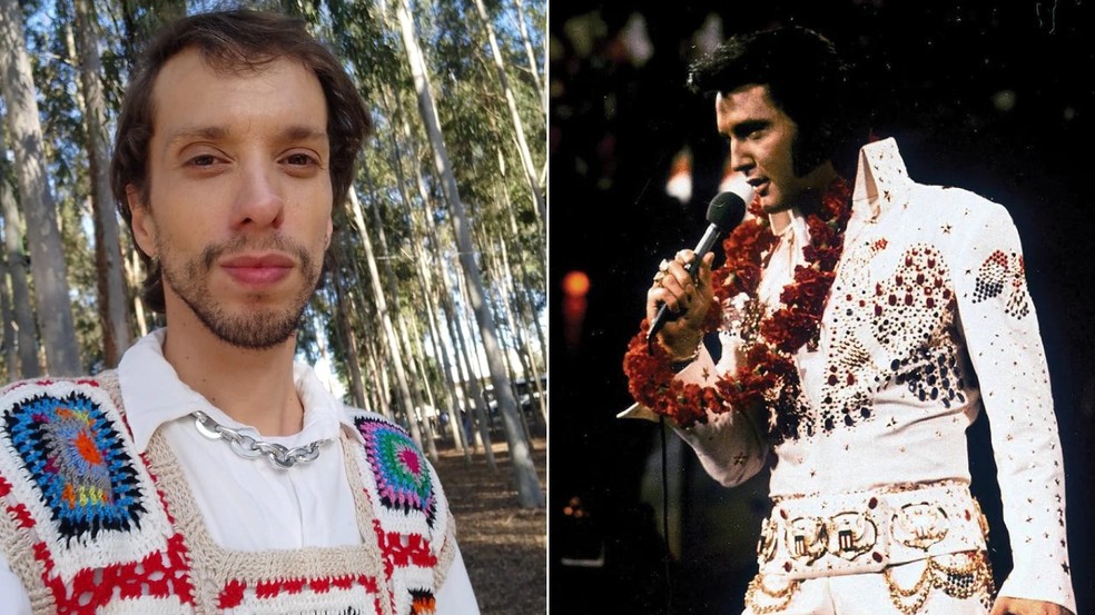 Elvys Presley pernambucano e o artista Elvis Presley — Foto: Reprodução/Arquivo pessoal