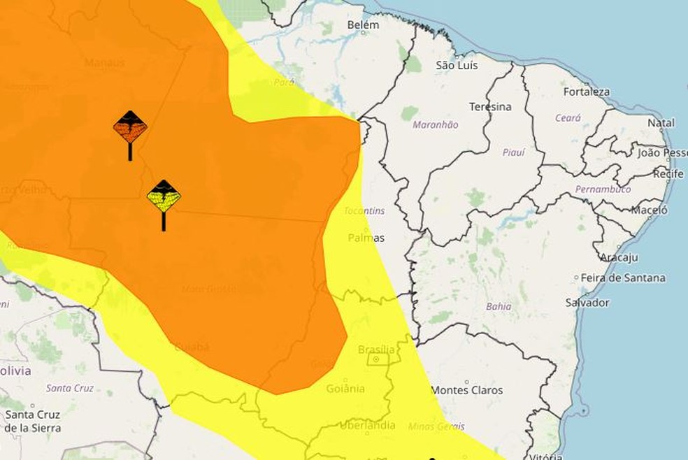 Tocantins tem alerta de chuvas intensas — Foto: Reprodução/Inmet