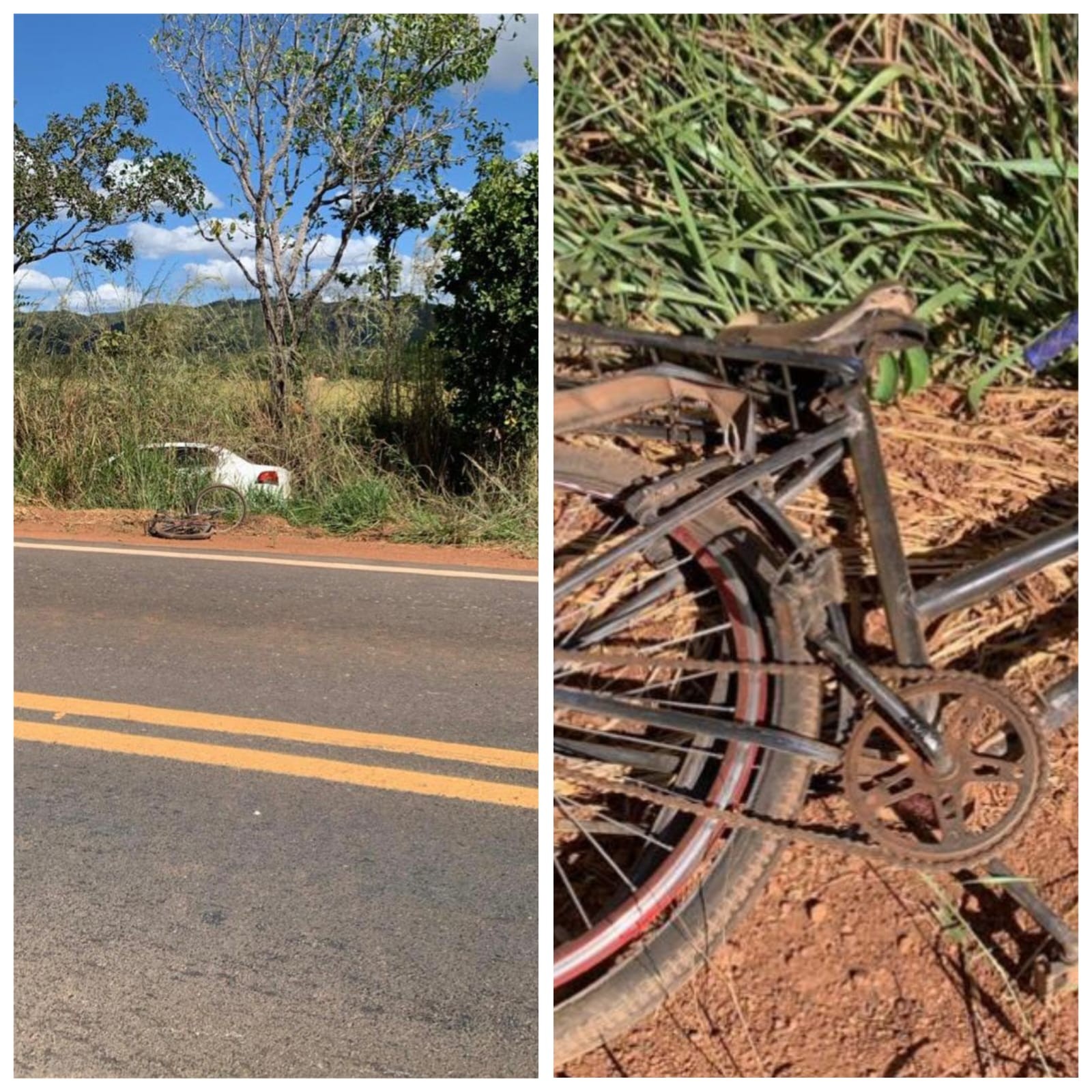 Após atingir idoso de bicicleta na MG-400, motorista perde controle da direção e carro sai da pista