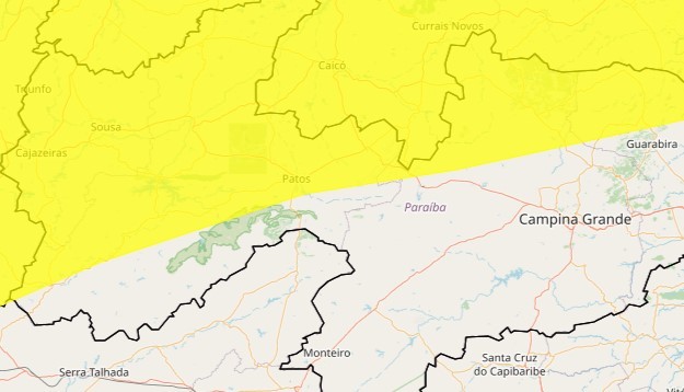 Inmet emite alerta de perigo potencial de chuvas intensas para mais de 110 cidades da Paraíba