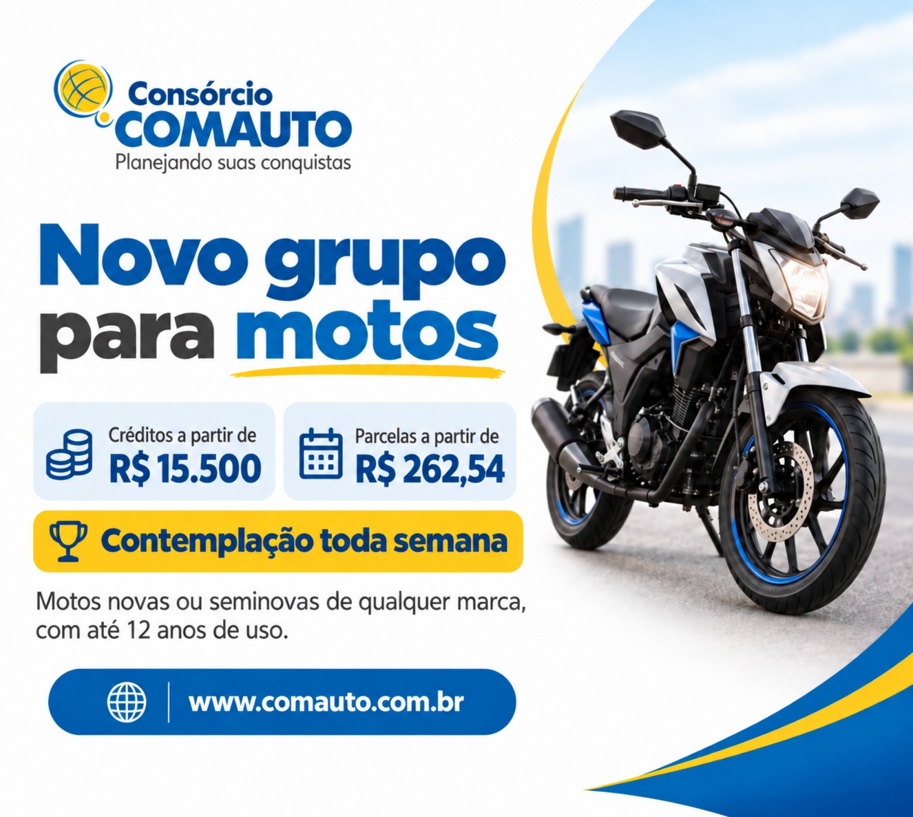 Consórcio novo traz créditos a partir de R$ 15,5 mil e contemplação semanal