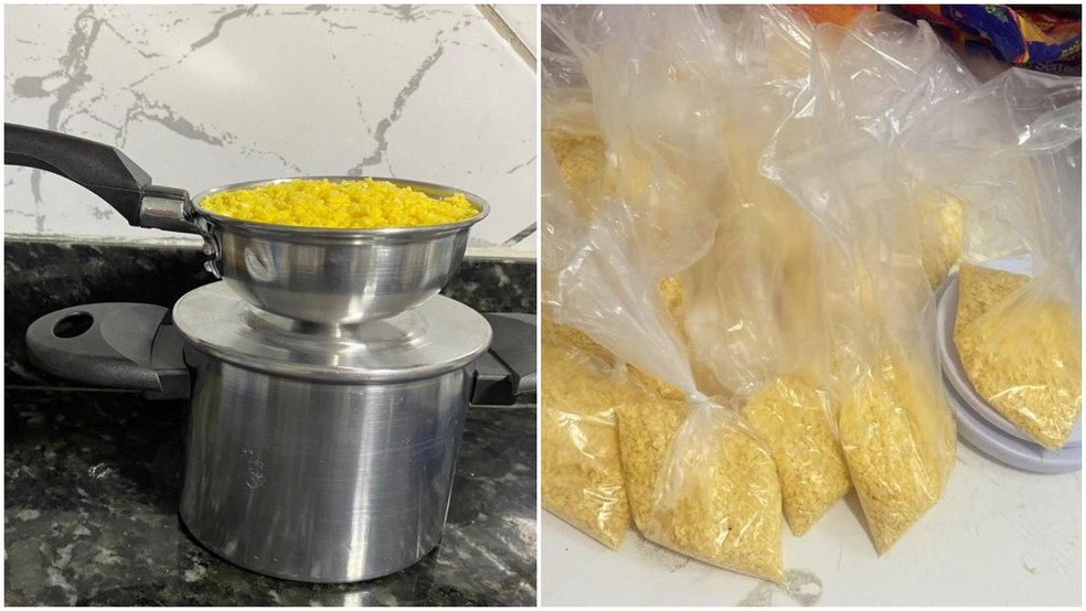 Voluntárias do estudo receberam uma cuscuzeira e saquinhos com as porções diárias de cuscuz. — Foto: Arquivo Pessoal