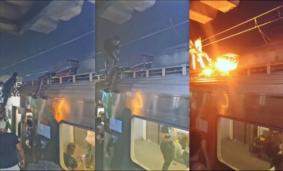 Jovem que viajava em cima de trem é eletrocutado — Foto: Reprodução/TV Globo