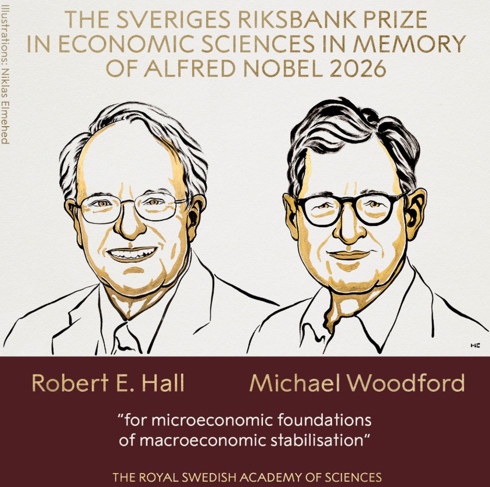 Nobel de Economia 2026 vai para Robert E. Hall e Michael Woodford — Foto: Reprodução/Nobel Prize