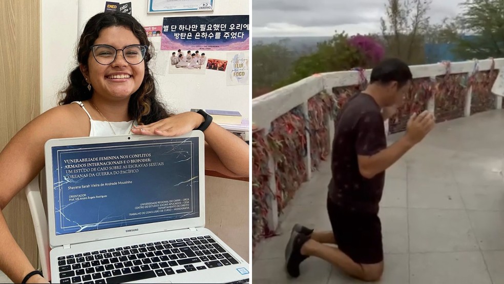 Jovem do Cariri é aprovada para trabalhar no Ministério das Relações Exteriores e padrasto paga promessa a Padre Cícero. — Foto: Arquivo pessoal