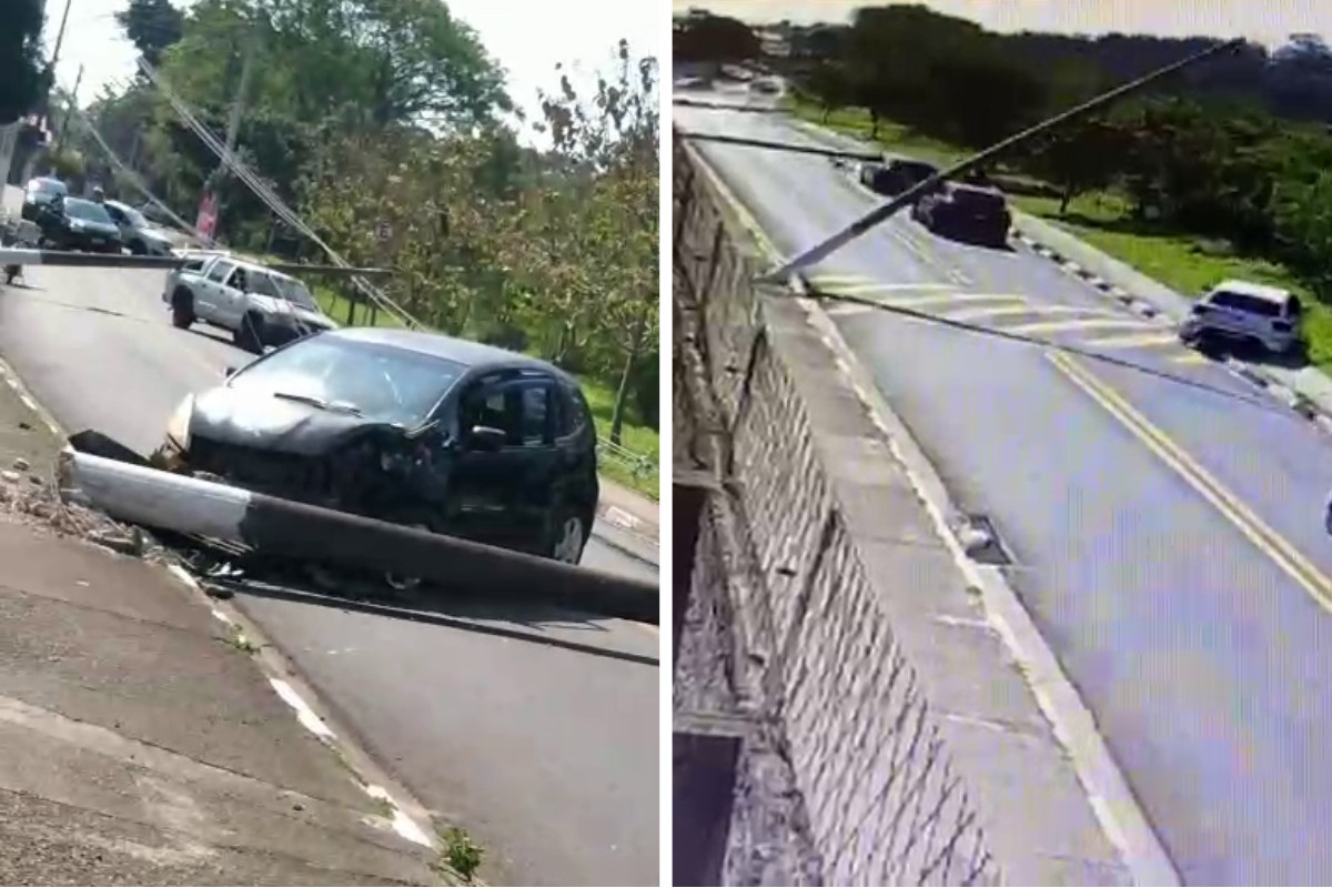 Carro bate em poste, causa 'efeito dominó' e mais quatro veículos são atingidos em Valinhos; VÍDEO