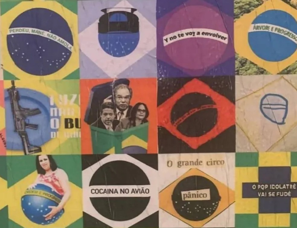 Fragmento da colagem em exposição da Caixa Cultural, em Brasília — Foto: Marília Scarabello/Reprodução