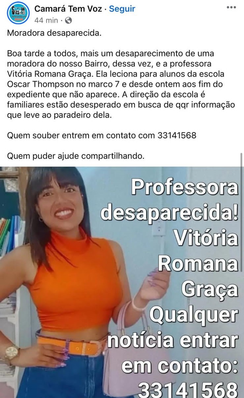 Cartaz chegou a ser divulgado com o desaparecimento de Vitória — Foto: Reprodução