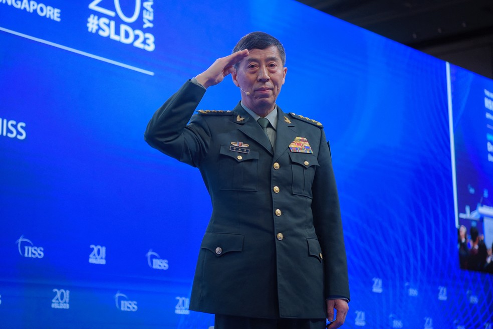  Li Shangfu antes de palestra em 4 de junho de 2023 — Foto:  Mark Cheong/Reuters