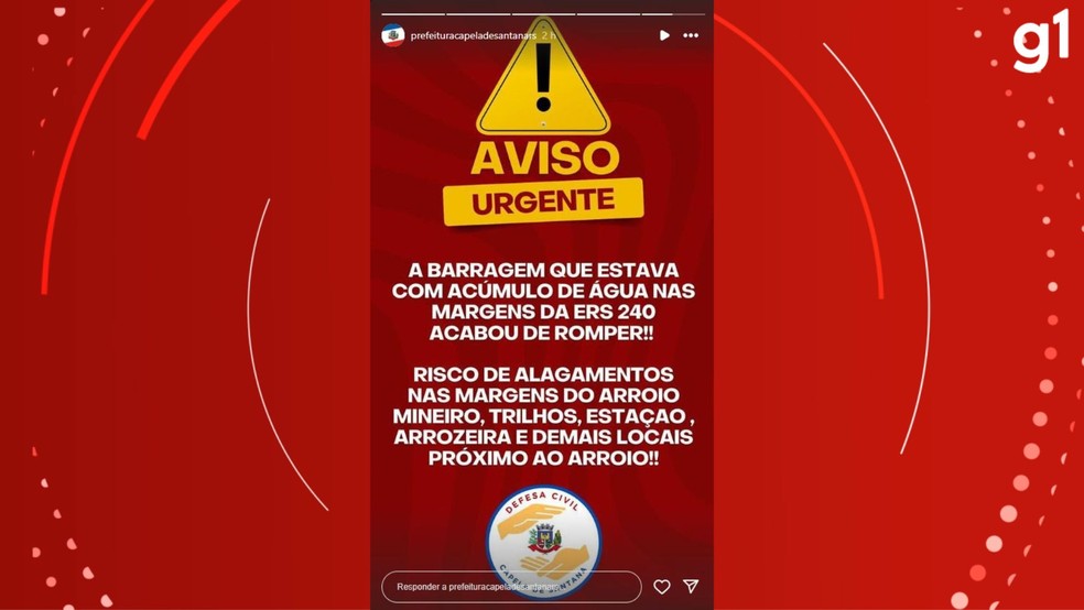 Prefeitura publicou nas redes sociais uma nota sobre o caso após trecho da rodovia desabar — Foto: Reprodução/Instagram