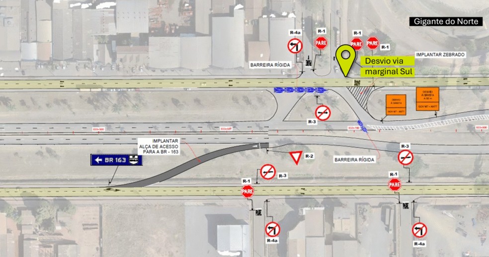 Veículos da BR-163, na travessia urbana de Sinop, serão desviados para a via marginal sul — Foto: Nova Rota do Oeste