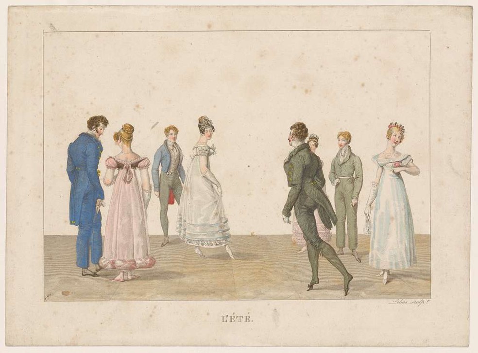 A ilustração L'été representa um dos atos de uma dança da quadrilha em Paris por volta do ano de 1820. — Foto: Biblioteca Pública de Nova York/Coleção Digital