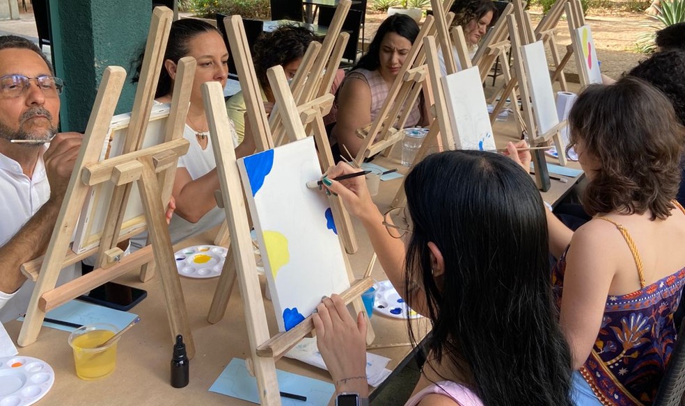 Aula de aquarela em tela, no Distrito Federal — Foto: Divulgação