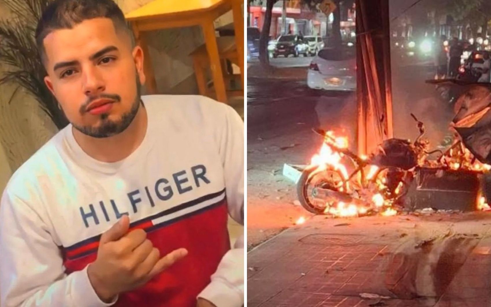 Motociclista morre após moto bater em poste e pegar fogo; vídeo