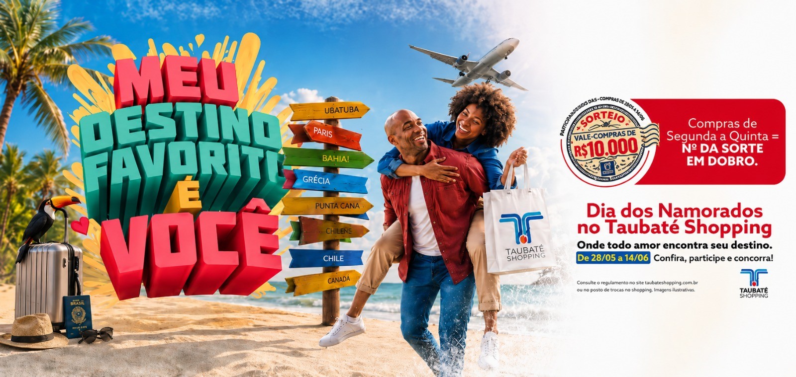 Taubaté Shopping sorteia viagens de R$ 10 mil no Dia dos Namorados