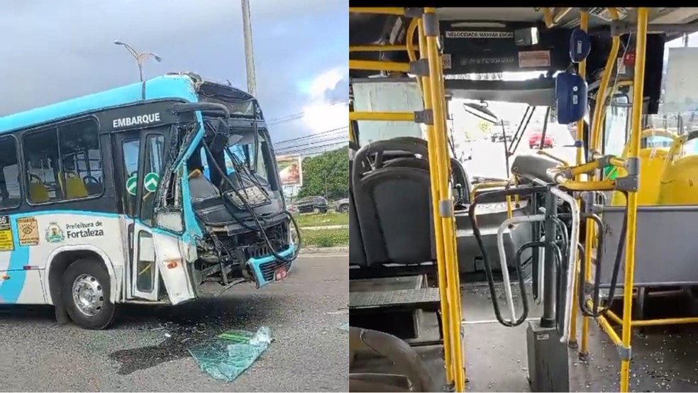 Passageiros ficam feridos após colisão entre dois ônibus em Fortaleza. — Foto: Reprodução
