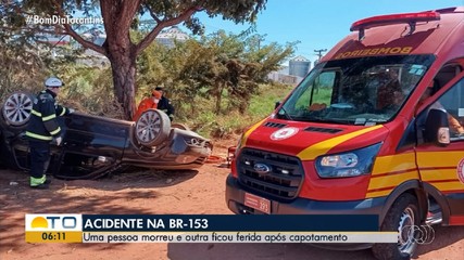 Uma pessoa morreu e outra ficou ferida em capotamento na BR-153