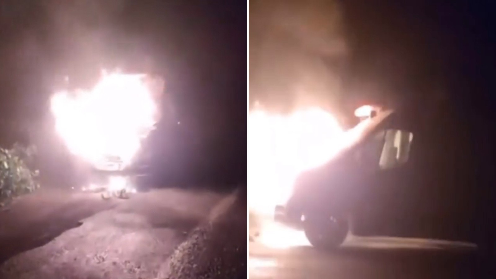 Ambulância pega fogo após acidente com animal na BR-316