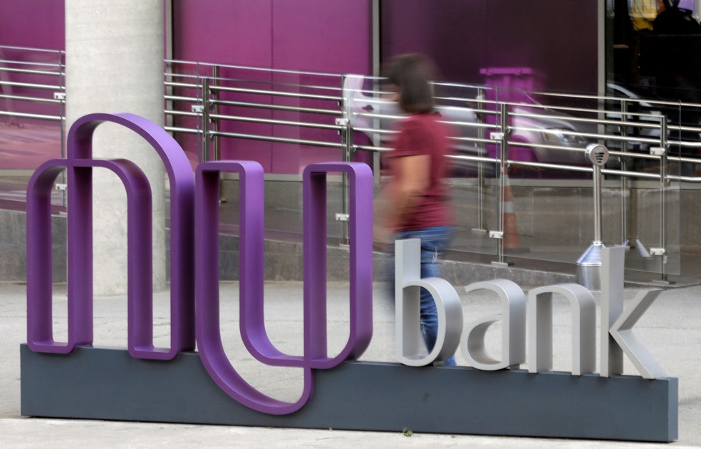 Logotipo de Nubank na sede do banco em São Paulo, Brasil, 19 de junho de 2018 — Foto: Paulo Whitaker/Reuters