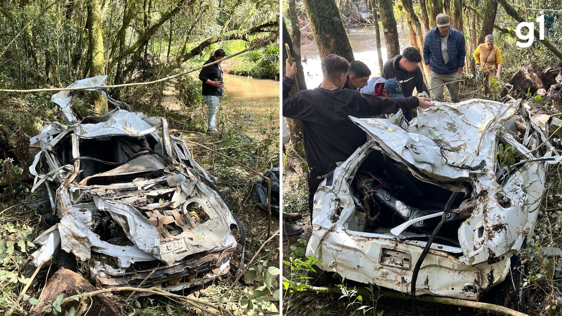 Carro arrastado pela correnteza que matou irmãos é retirado da água completamente destruído; mãe ainda está desaparecida