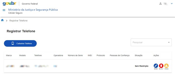 Como registrar telefone no Celular Seguro — Foto: Reprodução