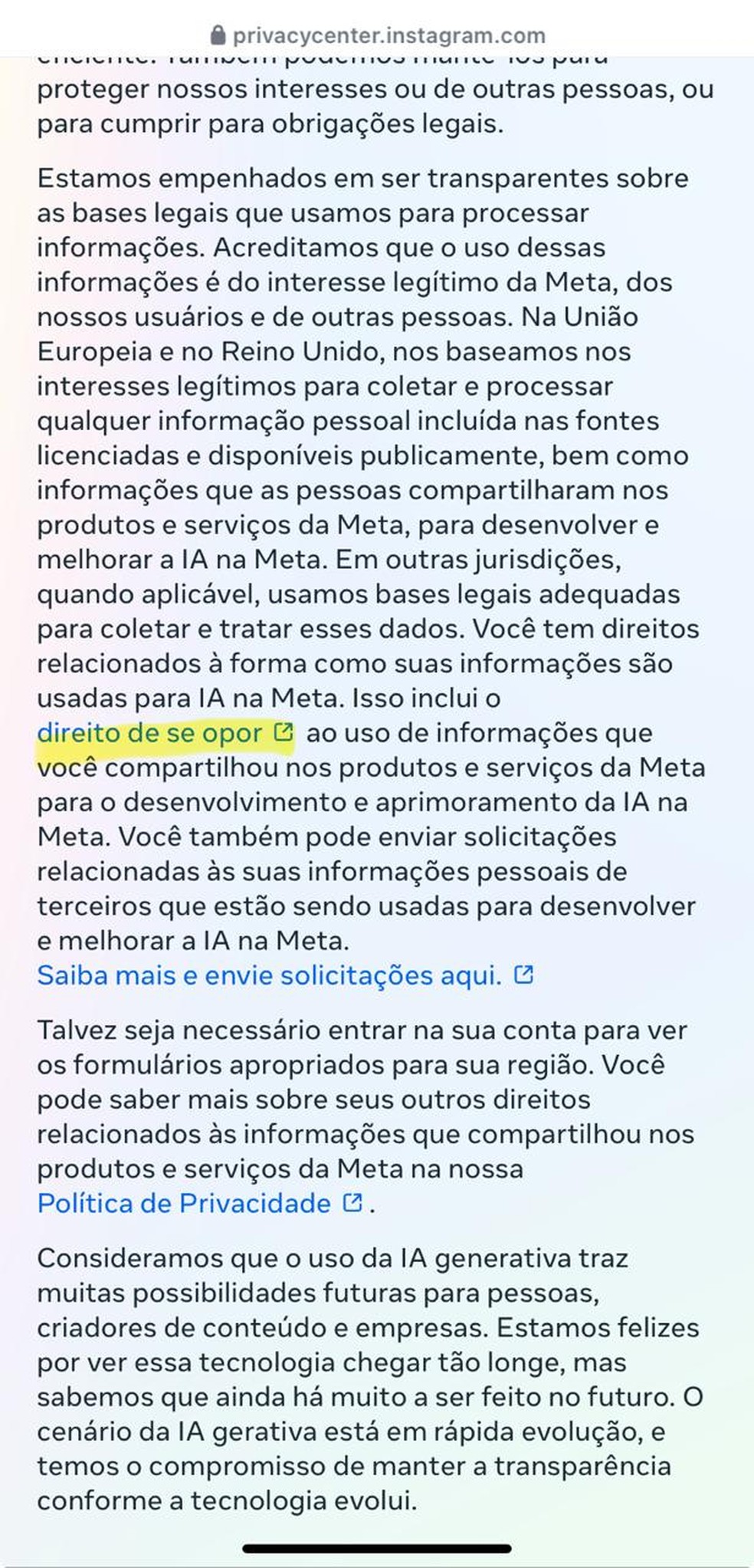 Passo a passo para evitar que Meta use dados para treinar IA 7 — Foto: Reprodução