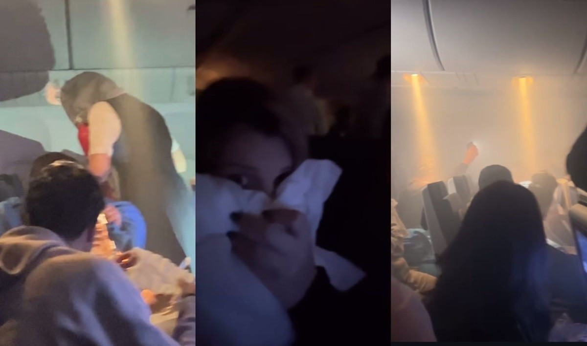 VÍDEO: Brasileira relata tensão após carregador pegar fogo e fumaça tomar conta de voo para Holanda
