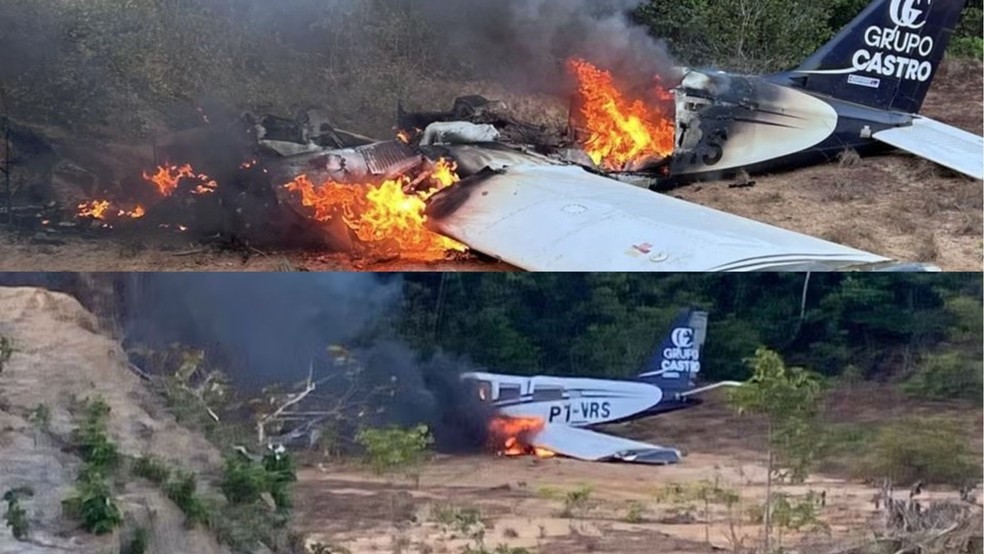 Avião de pequeno porte cai e pega fogo próximo a pista de pouso em Paço do Lumiar — Foto: Reprodução/Redes Sociais