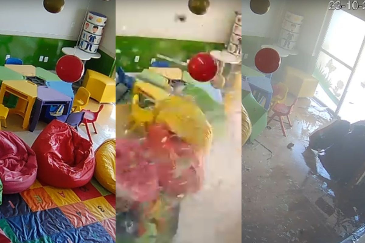 Vídeo mostra momento em que avião agrícola cai e destrói parede de creche em MT 