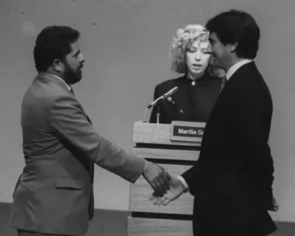 Lula e Fernando Collor no debate presidencial de 2° turno em 1989. — Foto: Reprodução/Editoras Bloch