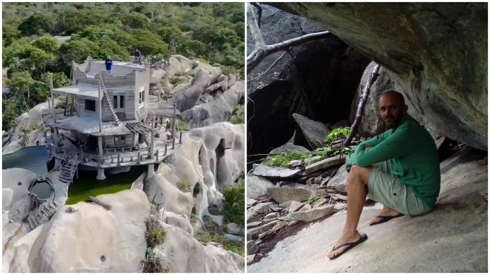 Ricardo Sérgio (na foto à direita) construiu a casa em cima  da formação rochosa conhecida como Pedra da Baliza — Foto: Arquivo pessoal