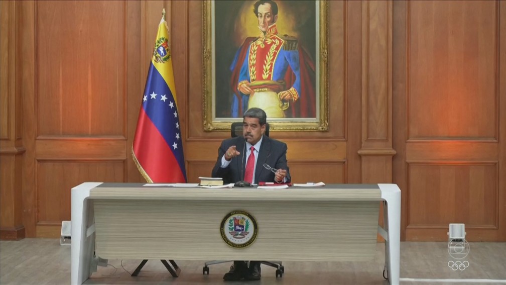 Maduro não apresenta atas que comprovem a vitória dele na eleição venezuelana — Foto: Jornal Nacional/ Reprodução