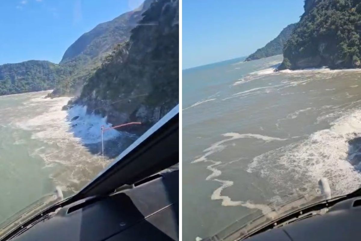 Bombeiros fazem buscas por jovem que desapareceu no mar ao tentar ajudar mulher arrastada por onda em São Sebastião