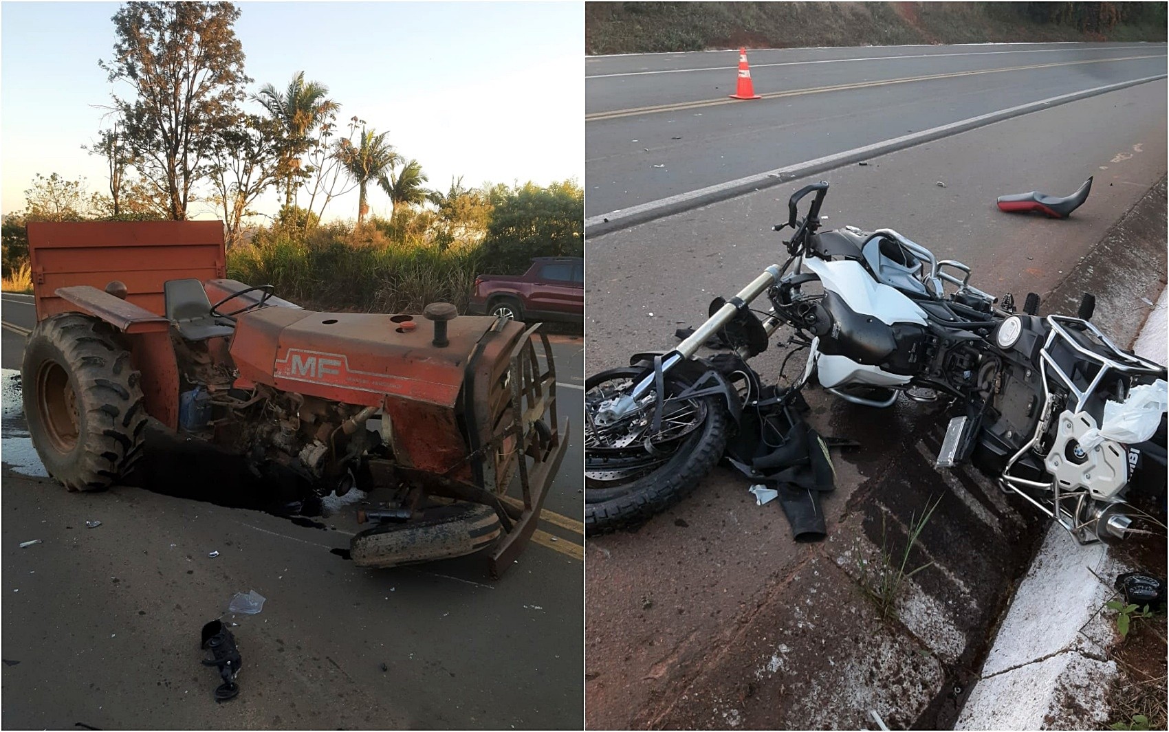 Motociclista fica gravemente ferido após colisão com trator na BR-146, em Bom Jesus da Penha, MG