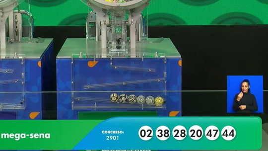 Mega-Sena, concurso 2.901: resultado - Veja os números sorteados: 02 - 20 - 28 - 38 - 44 - 47. Prêmio é de R$ 46.211.026,95.