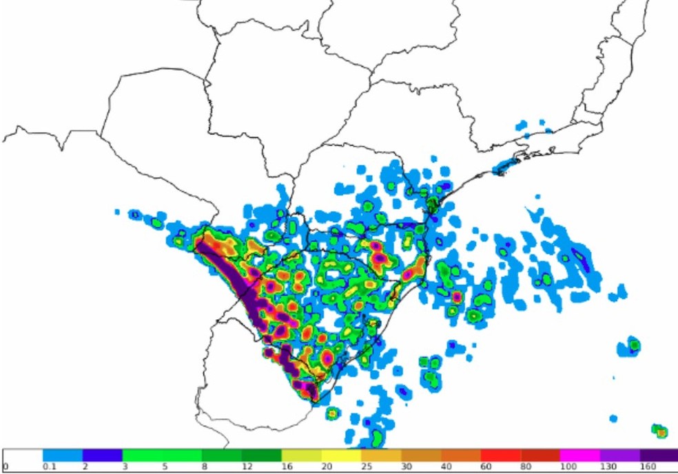 Previsão de granizo para as 15h de quinta-feira, 6 de agosto de 2026 — Foto: Reprodução/Inmet