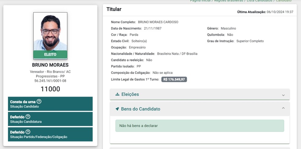 Vereador com mais votos em Rio Branco não declarou bens à justiça eleitoral — Foto: Reprodução