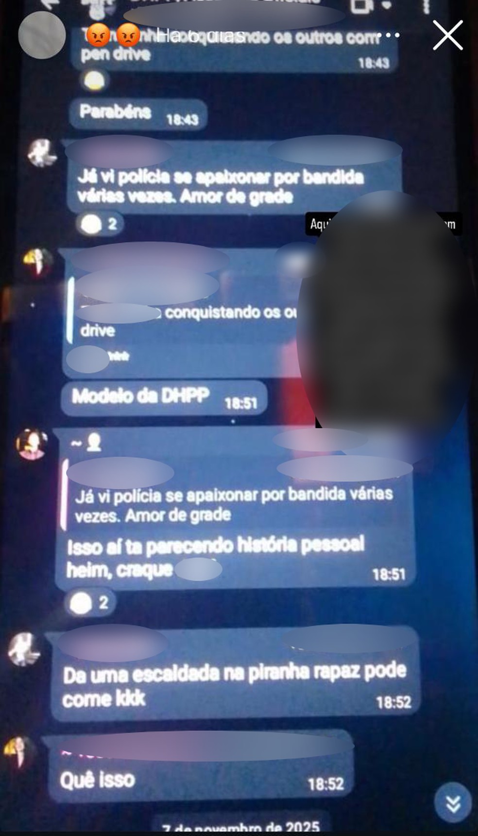 Print mostra conversa entre policiais em grupo de mensagens em MT — Foto: Reprodução