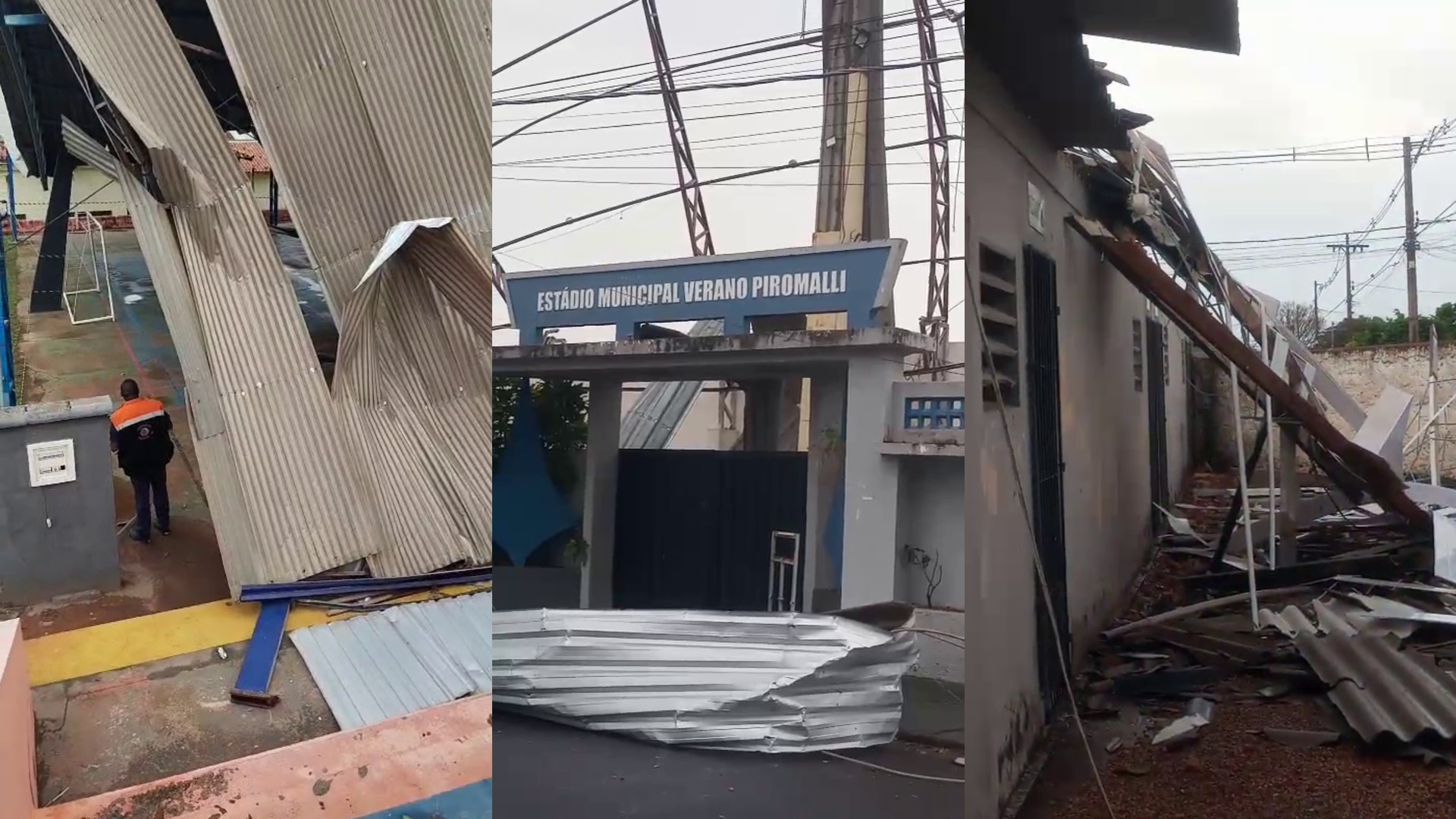Chuva forte destelha estádio, causa queda de energia e pontos de alagamento em Promissão