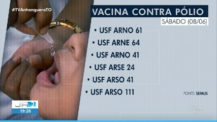 Confira locais de vacinação contra a pólio em Palmas neste sábado (8)