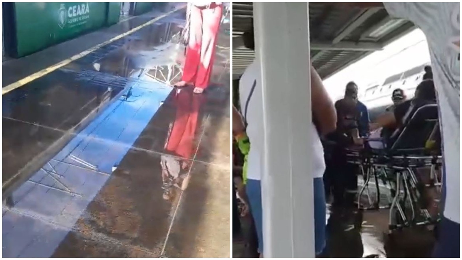 Mulher sofre fratura exposta na perna após escorregar em piso molhado no metrô de Fortaleza