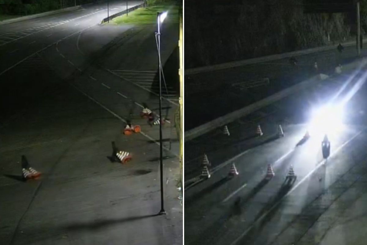 VÃdeo mostra quadrilha bloqueando rodovia de SP com cones e fugindo de policiais; ASSISTA