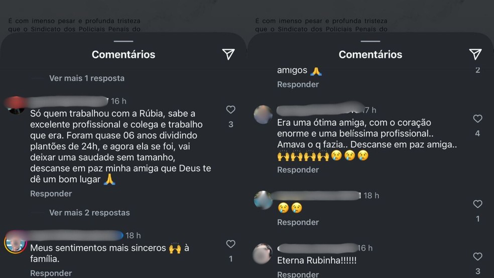 Amigos lamentaram a morte da policial penal nas redes sociais — Foto: Redes sociais/reprodução